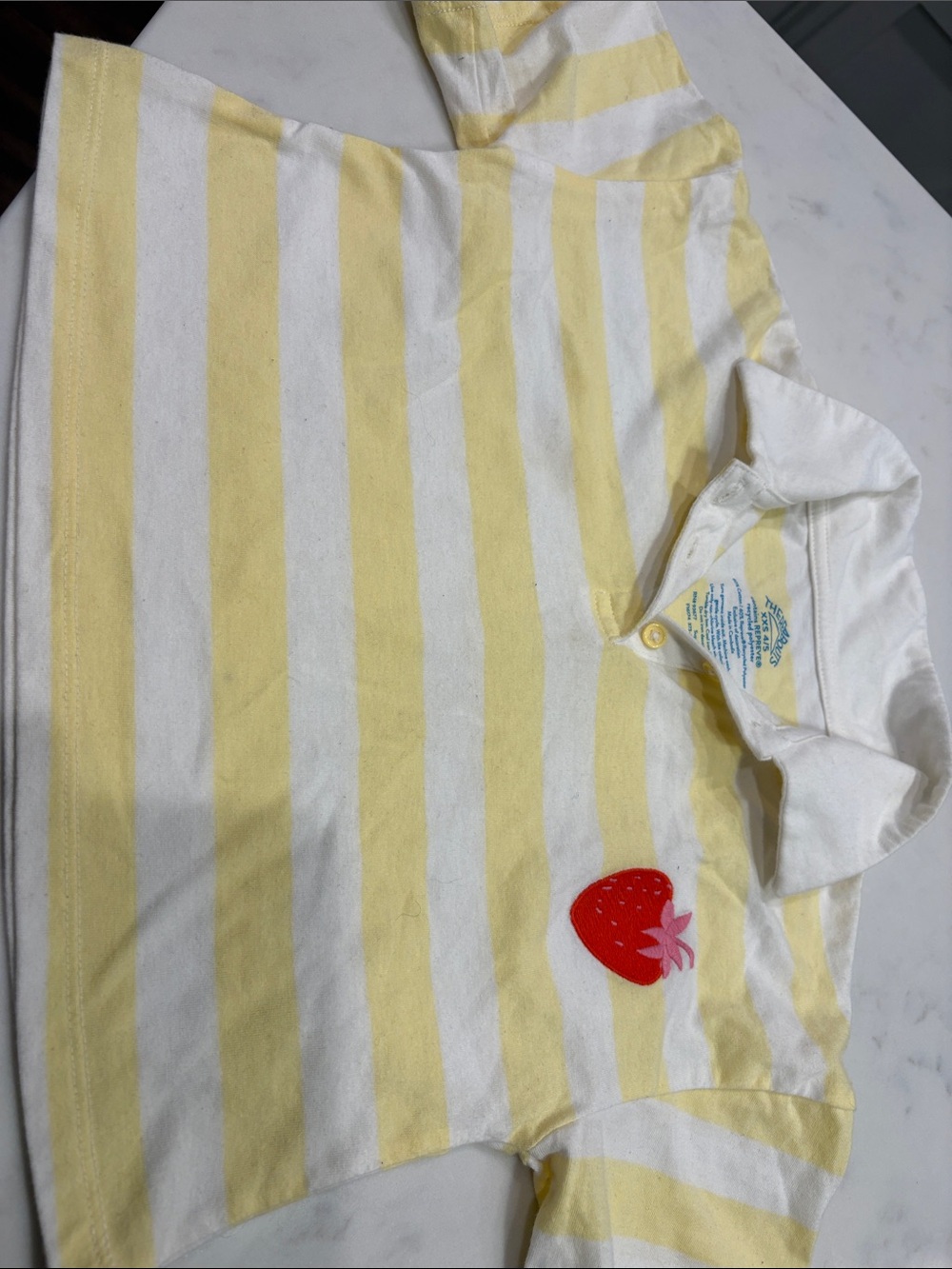 Kids Yellow & White Striped Polo Top with Strawberry Appliqué